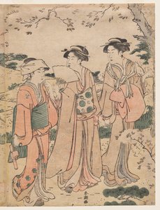 Vrouwen Bekijken Kersenbloesems bij Asukayama door Katsukawa Shuncho