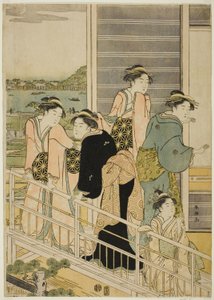 Vrouwen op een Balkon van een Yoshiwara Theehuis