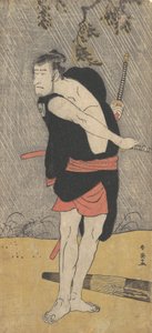 De acteur Ichikawa Komazo II als een samoerai in gevechtsuitrusting