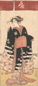 De acteur Ichikawa Monosuke II in een niet-geïdentificeerde vrouwelijke rol, ca. 1789 door Katsukawa Shun