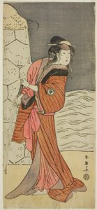 De acteur Iwai Hanshiro IV als Yaegushi no Oroku () in het toneelstuk Keisei Kogane no Hakarime (), opgevoerd in het Kawarazaki Theater () in de derde maand, 1792 () door Katsukawa Shun