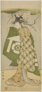 De acteur Osagawa Tsuneyo II als Oiso no Tora in het toneelstuk Gohiiki no Hana Aikyo Soga, opgevoerd in het Kawarazaki Theater in de eerste maand, 1794 door Katsukawa Shun