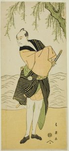 De acteur Sawamura Sojuro III als Ume no Yoshihei in het toneelstuk Suda no Haru Geisha Katagi, opgevoerd in het Kiri Theater in de eerste maand, 1796 door Katsukawa Shun
