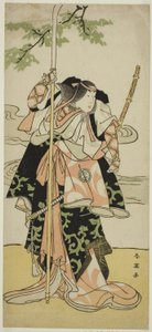 De acteur Segawa Kikunojo III als Lady Tomoe (Tomoe Gozen) in het toneelstuk Yasa Gumbai Miyako no Jindori, opgevoerd in het Miyako Theater in de Elfde Maand, ca. 1793 (kleurenhoutsnede; hosoban) door Katsukawa Shun