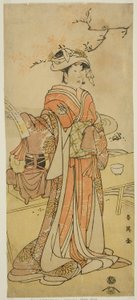 De acteur Segawa Kikunojo III als de vrouwelijke vos-figuur Otatsu-gitsune vermomd als Shizuka Gozen in het toneelstuk Kogane Saku Date no Okida, opgevoerd in het Ichimura Theater in de elfde maand, 1792 door Katsukawa Shun