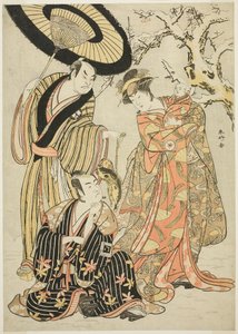 Acteurs Iwai Hanshirô IV, Ichikawa Monnosuke II en Sakata Hangorô III, in "Snowflakes: Het verhogen van de standaard in Izu" ("Mutsu no Hana Izu no Hataage") door Katsukawa Shunkо̄