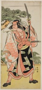 De acteur Ichikawa Danjuro V als Kajiwara Genta Kagesue in het toneelstuk Yuki Nazuna Saiwai Soga, opgevoerd in het Kiri Theater in de eerste maand, 1787 door Katsukawa Shunkо̄