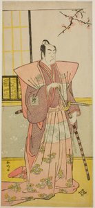De acteur Ichikawa Omezo I als Koyurugi Motomenosuke () in het toneelstuk Haru no Nishiki Date-zome Soga (), opgevoerd in het Nakamura Theater () in de eerste maand, 1790 () door Katsukawa Shunkо̄