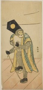 De acteur Ichimura Uzaemon IX als aap in het toneelstuk Mitsu Ningyo Yayoi no Hinagata, opgevoerd in het Nakamura Theater in de tweede maand, 1785 door Katsukawa Shunkо̄