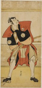 De acteur Sakata Hangoro III als Omi no Kotoda in het toneelstuk Haru no Nishiki Date-zome Soga, opgevoerd in het Nakamura Theater in de tweede maand, 1790 door Katsukawa Shunkо̄