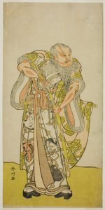 De acteur Sakata Hangoro II als Hige no Ikyu in het toneelstuk Shida Yakata Yotsugi no Hikibune, opgevoerd in het Ichimura Theater in de vijfde maand, 1782 door Katsukawa Shunkо̄
