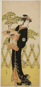 De acteur Segawa Tomisaburo II als Lady Masago (Masago Gozen) () in het toneelstuk Genji Saiko Kogane no Tachibana (), Opgevoerd in het Ichimura Theater () in de Elfde Maand, 1788 () door Katsukawa Shunkо̄