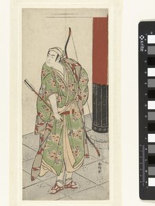 Acteur Ichikawa Monnosuke II met pijl en boog door Katsukawa Shunko