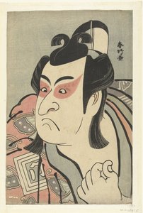 Busteportret van de acteur Ichikawa Monnosuke II in de rol van Soga no Goro door Katsukawa Shunko
