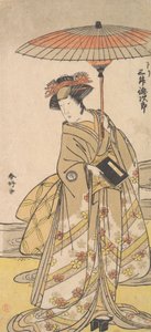 Mimasu Tokujuro als een Vrouw Staand bij een Kronkelende Stroom, ca. 1780 door Katsukawa Shunko