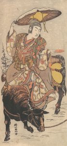 De acteur Matsumoto Koshiro IV op een os in een sneeuwstorm, ca. 1790