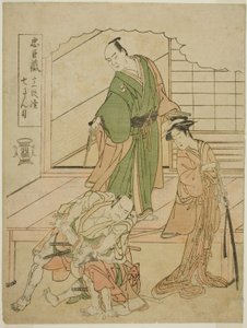 Act VII: Het Ichiriki-theehuis in het stuk Chushingura Juichidan Tsuzuki door Katsukawa Shunsho