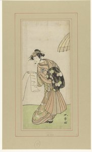 Acteur Yamashita Kinsaku II in de rol van de courtisane Agemaki door Katsukawa Shunsho
