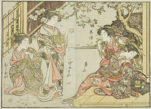 Courtisanes van de Asahimaruya, uit het boek "Spiegel van mooie vrouwen van de plezierwijken (Seiro bijin awase sugata kagami)," deel 1 door Katsukawa Shunsho