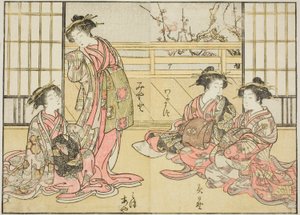 Courtisanes van de Kadotamaya, uit het boek "Spiegel van mooie vrouwen van de plezierwijken (Seiro bijin awase sugata kagami)," vol. 1 door Katsukawa Shunsho