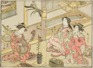 Courtisanes van de Kadotsutaya, uit het boek "Spiegel van Mooie Vrouwen van de Plezierwijken (Seiro bijin awase sugata kagami)," deel 1