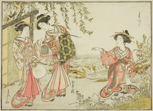 Courtisanes van de Kadotsutaya, uit het boek "Spiegel van mooie vrouwen van de plezierwijken (Seiro bijin awase sugata kagami)," deel 1 door Katsukawa Shunsho