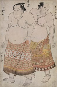 Volledige Portretten van Worstelaars van de Oostelijke Groep, Uzugafuchi en Onagawa door Katsukawa Shunsho