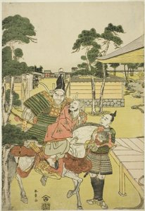 Musashibo Benkei brengt de gevangen Tosabo Shoshun naar Yoshitsune in het stuk Horikawa Youchi no Zu Uki-e Nimaitsuzuki