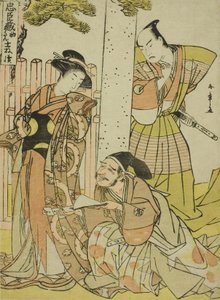 Scène bij het Tsurugaoka Hachiman-schrijn, uit Acte één van Chushingura (Schatkamer van de Zevenenveertig Loyale Retainers), uit de serie Chushingura Juichimai-Tsuzuki (Set van Elf Bladen die Chushingura Illustreren), c. late 1770s door Katsukawa Shunsho