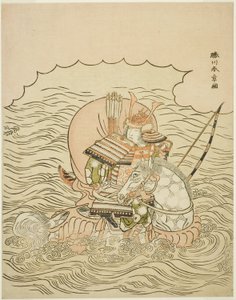 Taira no Atsumori die te Paard de Zee inrijdt