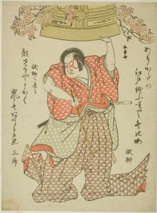 De acteur Arashi Hinasuke I als Watanabe Choshichi Tonau in het stuk Tokimekuya O-Edo no Hatsuyuki, uitgevoerd in het Morita Theater vanaf de eerste dag van de elfde maand, 1780 door Katsukawa Shunsho