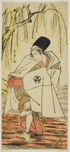 De acteur Bando Mitsugoro I als de Shinto-priester Goinosuke vermomd als de geest van een witte reiger, in het stuk Sakikaese Yuki no Miyoshino, uitgevoerd in het Morita Theater in de elfde maand, 1781
