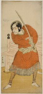 De acteur Ichikawa Danjuro V als Abe no Sadato in het stuk Oshu Adachi ga Hara, uitgevoerd in het Ichimura Theater in de vijfde maand, 1777