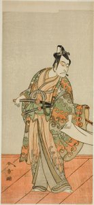 De acteur Ichikawa Danjuro V als Kudo Kanaishi (?) in het stuk Izu-goyomi Shibai no Ganjitsu (?), uitgevoerd in het Morita Theater (?) in de elfde maand, 1772 (?) door Katsukawa Shunsho