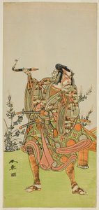 De acteur Ichikawa Danzaburo II als Usui no Sadamitsu (?) in het stuk Edo Katagi Hikeya Tsunasaka (?), uitgevoerd in het Ichimura Theater (?) in de elfde maand, 1772 (?) door Katsukawa Shunsho