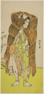 De acteur Ichikawa Ebizo III als Akushichibyoe Kagekiyo vermomd als bedelaar in het stuk Kamuri Kotoba Soga no Yukari, uitgevoerd in het Ichimura Theater in de eerste maand, 1776
