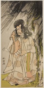 De acteur Ichikawa Ebizo III als de dondergod, een incarnatie van Sugawara Michizane, in het stuk Sugawara Denju Tenarai Kagami, opgevoerd in het Ichimura Theater in de achtste maand, 1776 door Katsukawa Shunsho