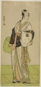 De acteur Ichikawa Ebizo als Kudo Suketsune vermomd als een Komuso in het stuk Waka Murasaki Edokko Soga, uitgevoerd in het Ichimura Theater in de eerste maand, 1792 door Katsukawa Shunsho