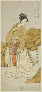 De Acteur Ichikawa Monnosuke II als Shira-giku, een Tempelpagina, in het stuk Haru wa Soga Akebono-zoshi, opgevoerd in het Nakamura Theater in de eerste maand, 1772 door Katsukawa Shunsho