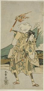 De acteur Ichikawa Monnosuke II als Soga no Goro Tokimune in het stuk Haru wa Soga Akebono-zoshi, opgevoerd in het Nakamura Theater in de eerste maand, 1772