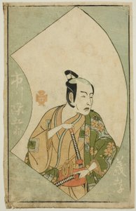De acteur Ichikawa Somegoro, uit "Een prentenboek van toneelwaaiers (Ehon butai ogi)" door Katsukawa Shunsho