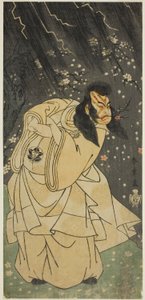 De acteur Ichimura Uzaemon IX als Kan Shojo in het stuk Sugawara Denju Tenarai Kagami, uitgevoerd in het Ichimura Theater in de achtste maand, 1768 door Katsukawa Shunsho