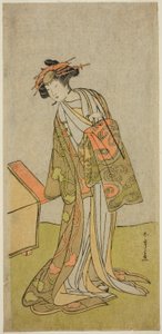 De acteur Iwai Hanshiro IV als de courtisane Agemaki in het stuk "Sukeroku Yukari no Hatsu-zakura," opgevoerd in het Ichimura Theater in de derde maand, 1776