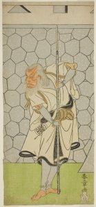 De acteur Matsumoto Koshiro III als Kikuchi Hyogo Narikage in het toneelstuk Katakiuchi Chuko Kagami, uitgevoerd in het Nakamura Theater in de zesde maand, 1770