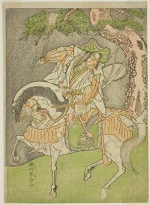 De acteur Matsumoto Koshiro II als Kagekiyo vermomd als Omi Yawatanosuke in het stuk Haru wa Soga Akebono-zoshi, opgevoerd in het Nakamura Theater in de eerste maand, 1772