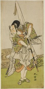 De acteur Nakamura Juzo II als Asahara Hachiro vermomd als de dienaar van een prinselijke familie, in het stuk Onna Aruji Hatsuyuki no Sekai, uitgevoerd in het Morita Theater in de elfde maand, 1773 door Katsukawa Shunsho