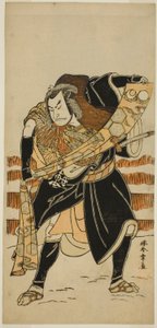De acteur Nakamura Nakazo I als Abe no Sadato (?) in het stuk Date Nishiki Tsui no Yumitori (?), opgevoerd in het Morita Theater (?) in de elfde maand, 1778 (?) door Katsukawa Shunsho