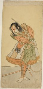 De Acteur Nakamura Nakazo I als Tezuka no Taro Mitsumori Vermomd als de Aaptrainer Tonkichi Tochibei, in het stuk Soga Moyo Aigo no Wakamatsu, uitgevoerd in het Nakamura Theater in de eerste maand, 1769 door Katsukawa Shunsho