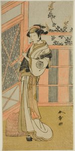 De acteur Nakamura Noshio I als Misao vermomd als een Komuso in het stuk Kosode-gura no Tekubari, uitgevoerd in het Morita Theater in de tweede maand, 1772 (?) door Katsukawa Shunsho