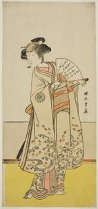 De acteur Nakamura Noshio I als Oiso no Tora (?) in het stuk Shida Yuzuriha Horai Soga (?), opgevoerd in het Morita Theater (?) in de eerste maand, 1775 (?)